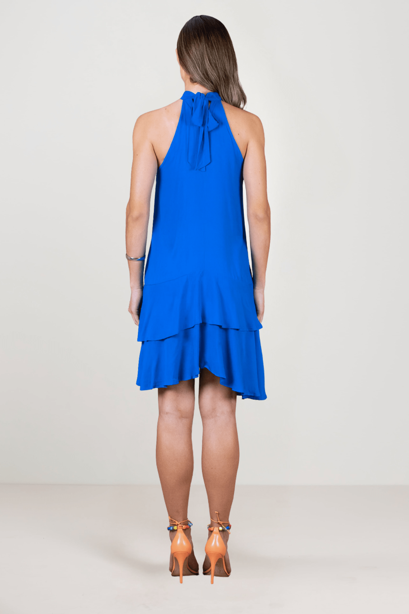 Vestido Feminino Azul Royal Solto Com Babados Elegante Alça Laço TSB4502AZ