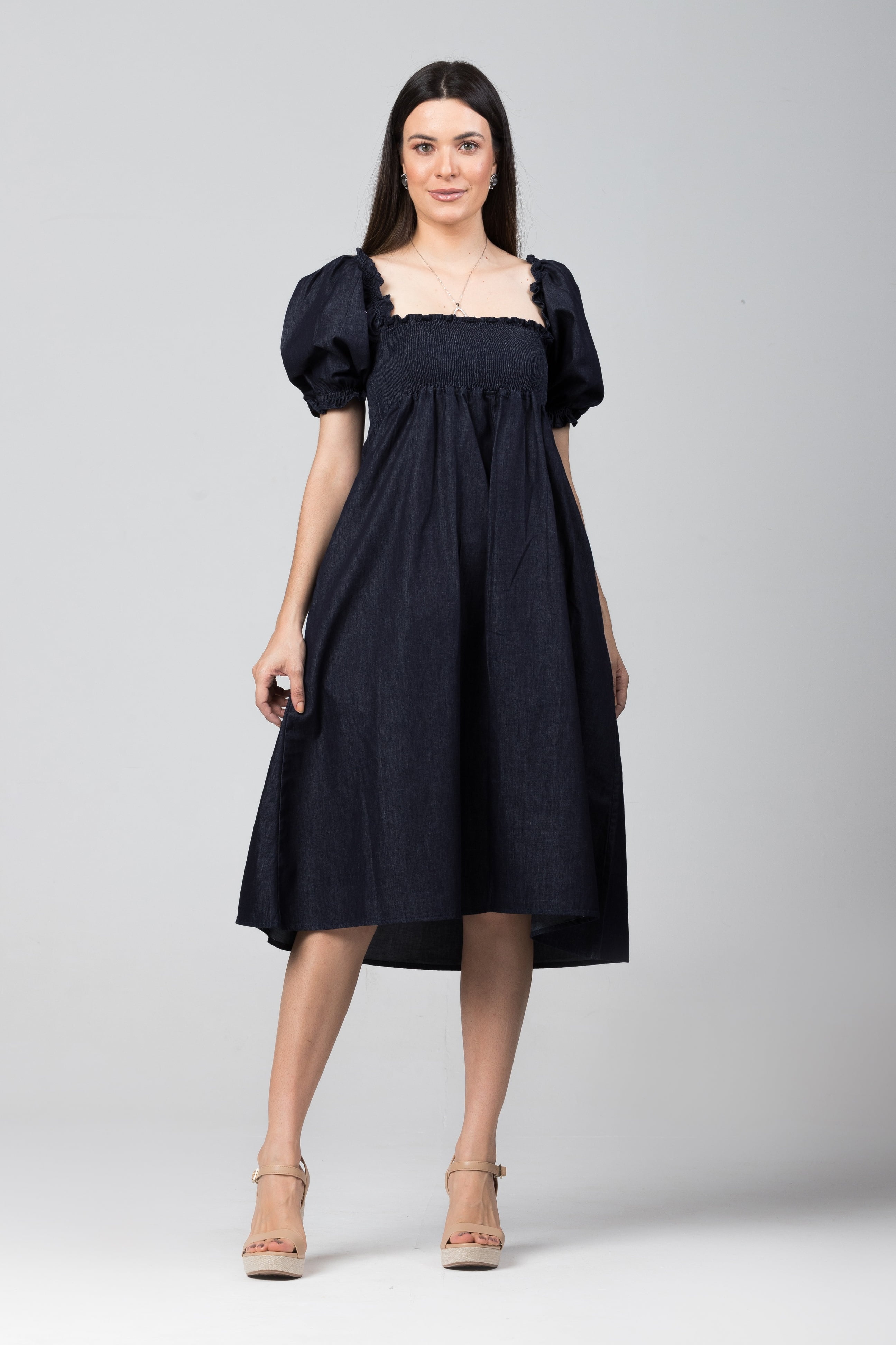 Vestido Jeans Manga Bufante VT004