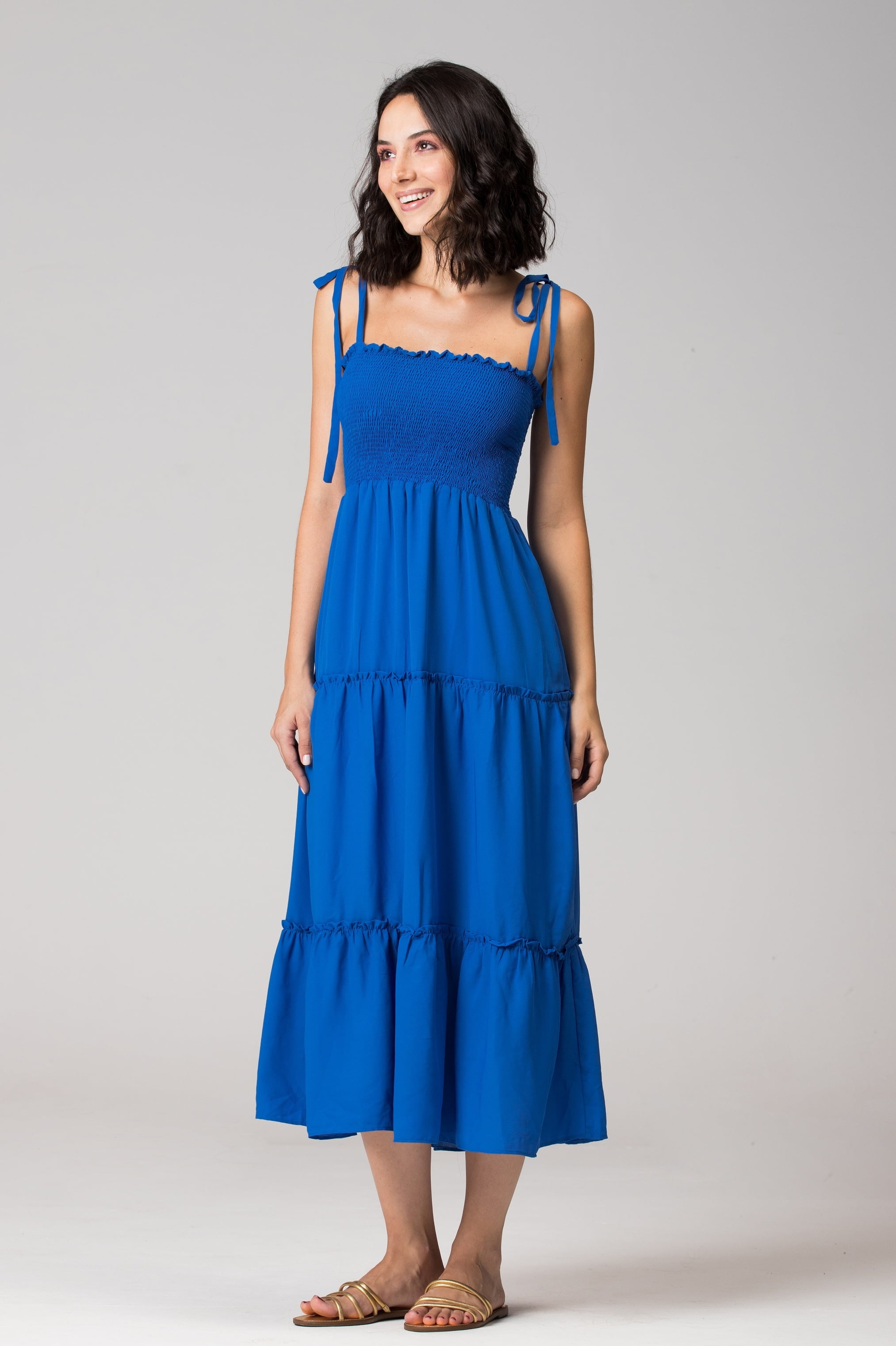 VESTIDO LASTEX LONGO AZUL BIC VT012