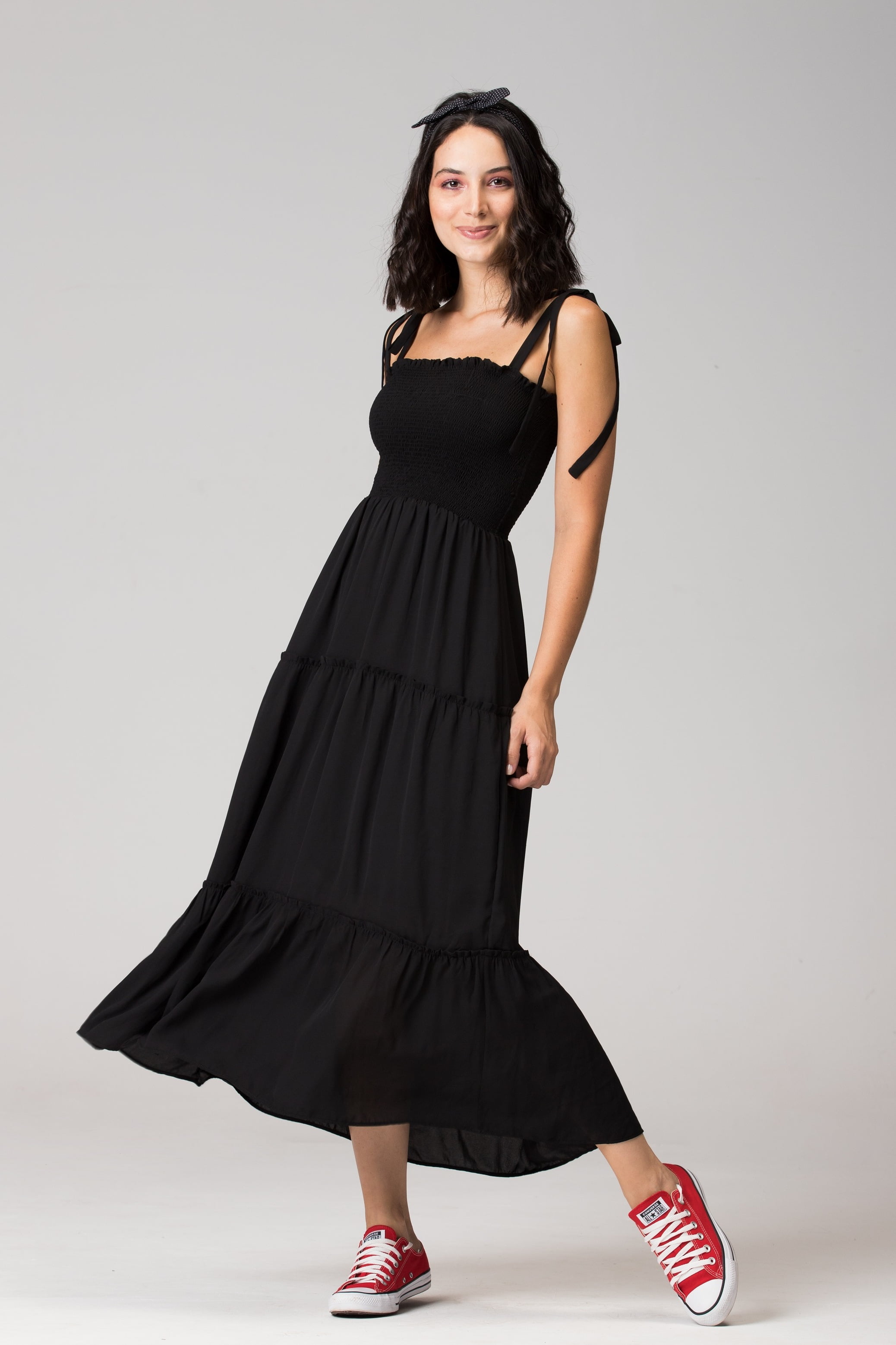 VESTIDO LASTEX MIDI PRETO VT016