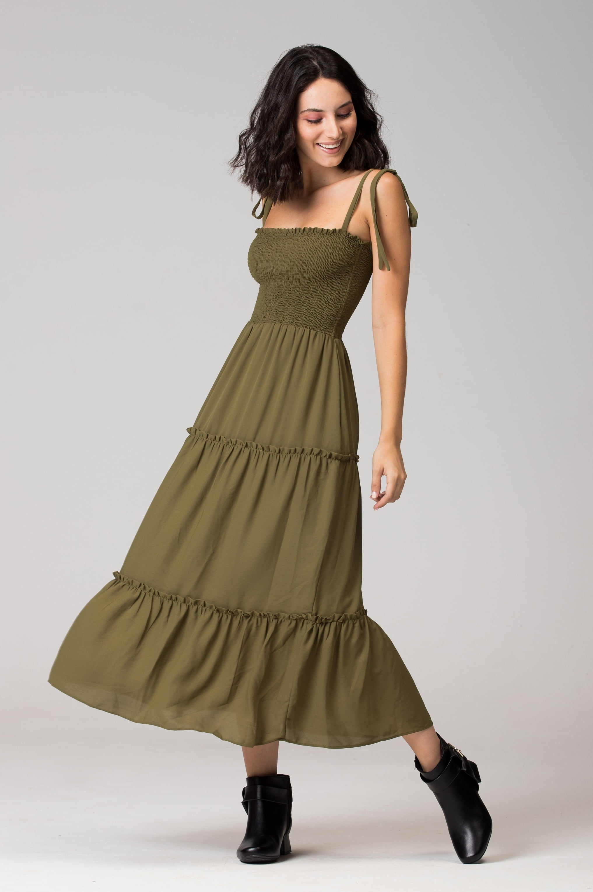 VESTIDO LASTEX MIDI VERDE MILITAR VT017